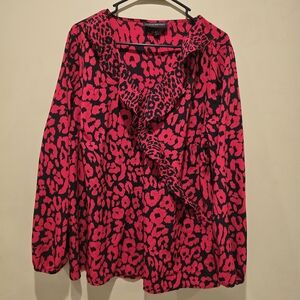 Lane Bryant Red and Black Leopard Print Blouse With Ruffle Detail Size 18